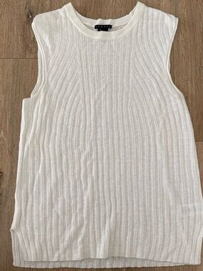 Theory Ivory White Sheer Ribbed Sleeveless Knit Top M
